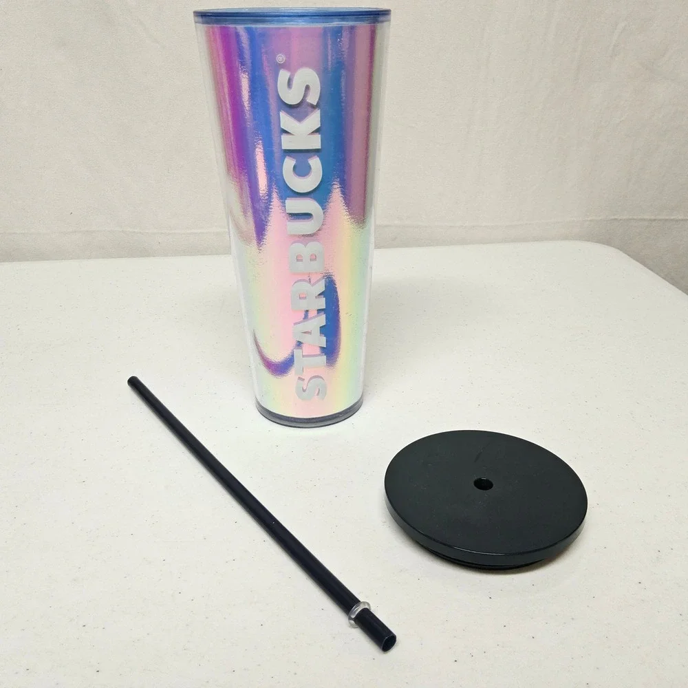 Starbucks Tumbler Cold Cup‎ 24oz Iridescent Holographic Pink Blue SKU 011143235